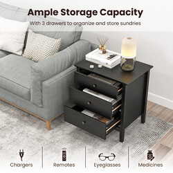 Natbord sort MDF 60x45x66 cm med tre skuffer