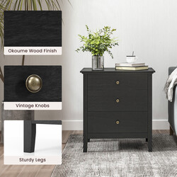 Natbord sort MDF 60x45x66 cm med tre skuffer