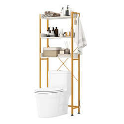 Toiletopbevaring med 3 hylder og 4 kroge i hvid metalramme