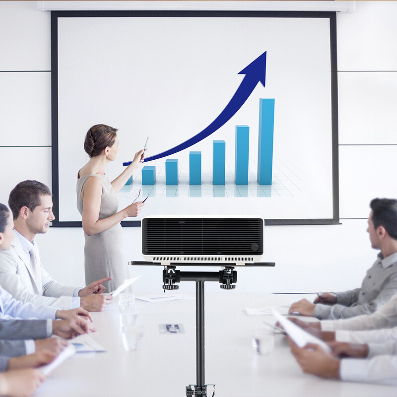 Projektorstativer i sort metal med 180° drejbar bakke og justerbar højde