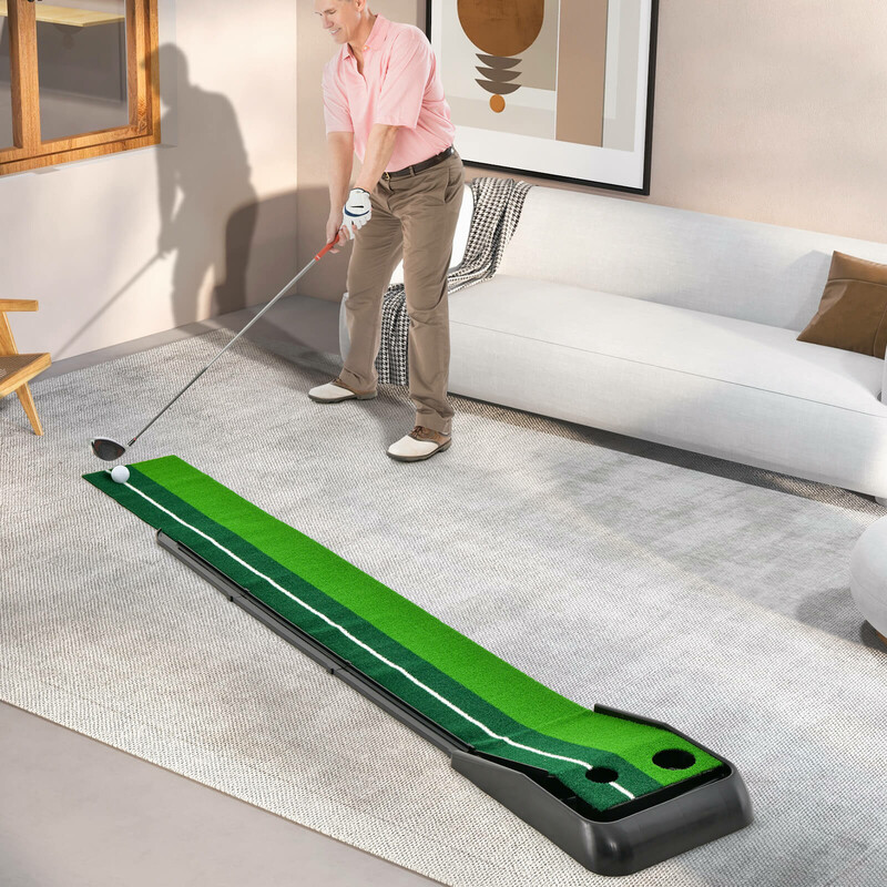 Golftræningsmåtte PP/TPE automatisk boldretur to huller 250 cm