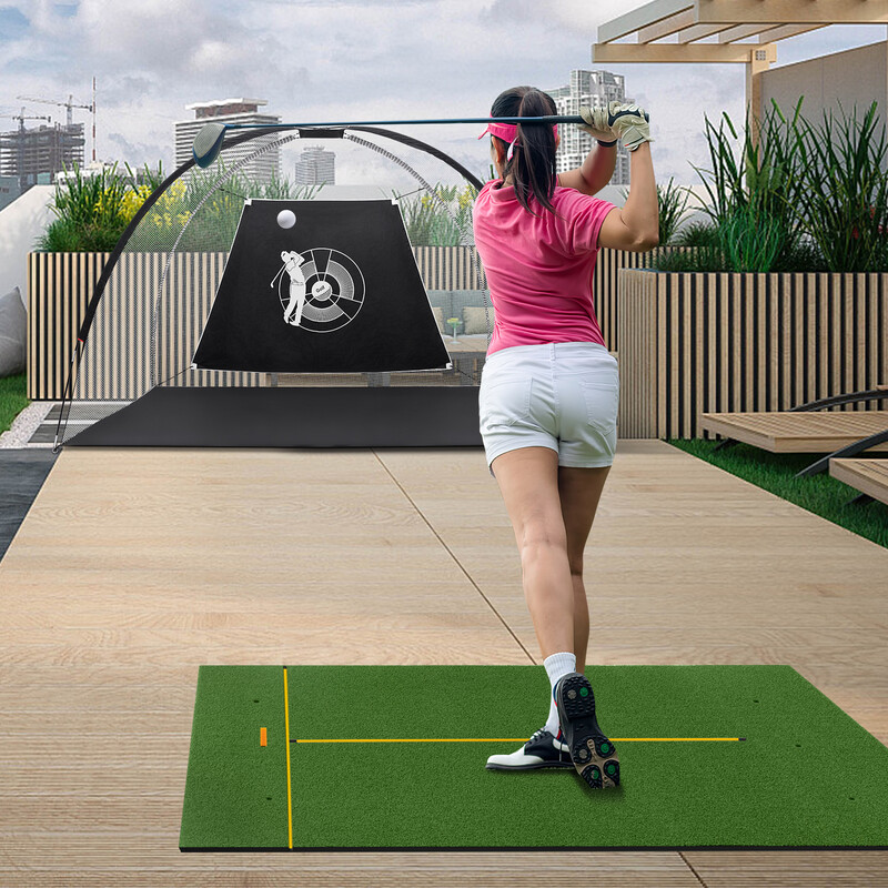 Golfmåtte EVA 152x92 cm med gummipæle og retningspinde