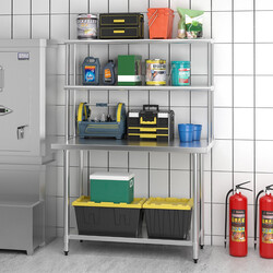 Overhylde i rustfrit stål 122x30x85 cm to niveauer justerbar køkken