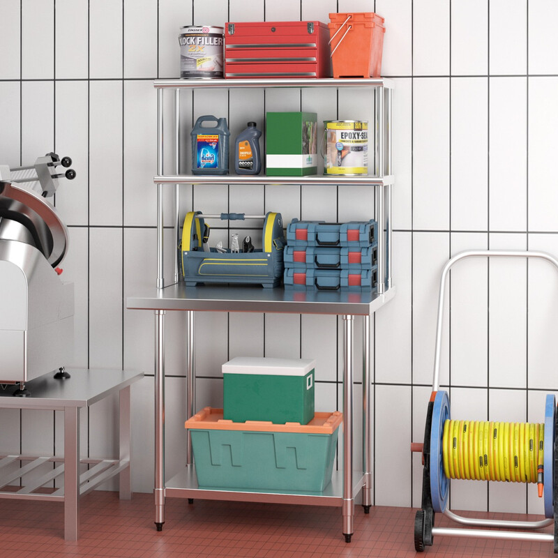 Rostfrit stålhylle to niveau 92x30x85 cm justerbar køkken værksted