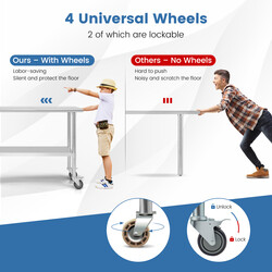 Arbejdsbord i rustfrit stål 122x61 cm med hjul og justerbar hylde