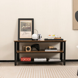 TV-møbel rustik brun træ og metal 110x42x53 cm med tre åbne hylder