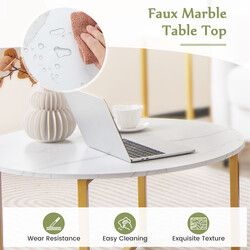 3-delt stuebordsserie hvid og guld trækomposit metal rund sofabord