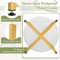 3-delt stuebordsserie hvid og guld trækomposit metal rund sofabord