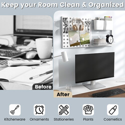 Vægorganisator hvid metal/plast med to pegboard-paneler hylde beholdere magneter og kroge