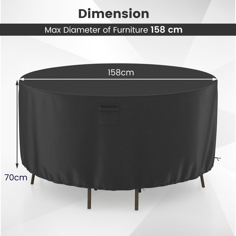 Rundt overtræk sort PU-belagt polyester 158 cm diameter 70 cm højde