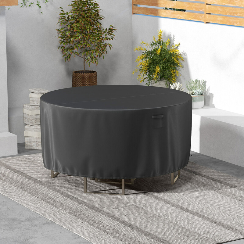 Rundt sort møbelbeskyttelse PU-belagt polyester 183 cm med ventilationshuller justerbare snore