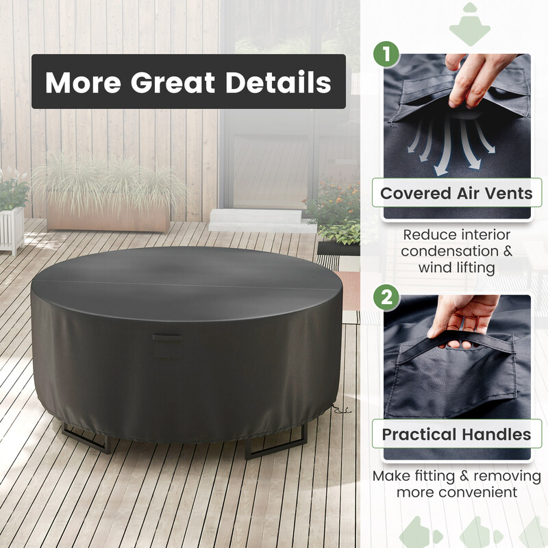 Rundt sort møbelbeskyttelse PU-belagt polyester 183 cm med ventilationshuller justerbare snore