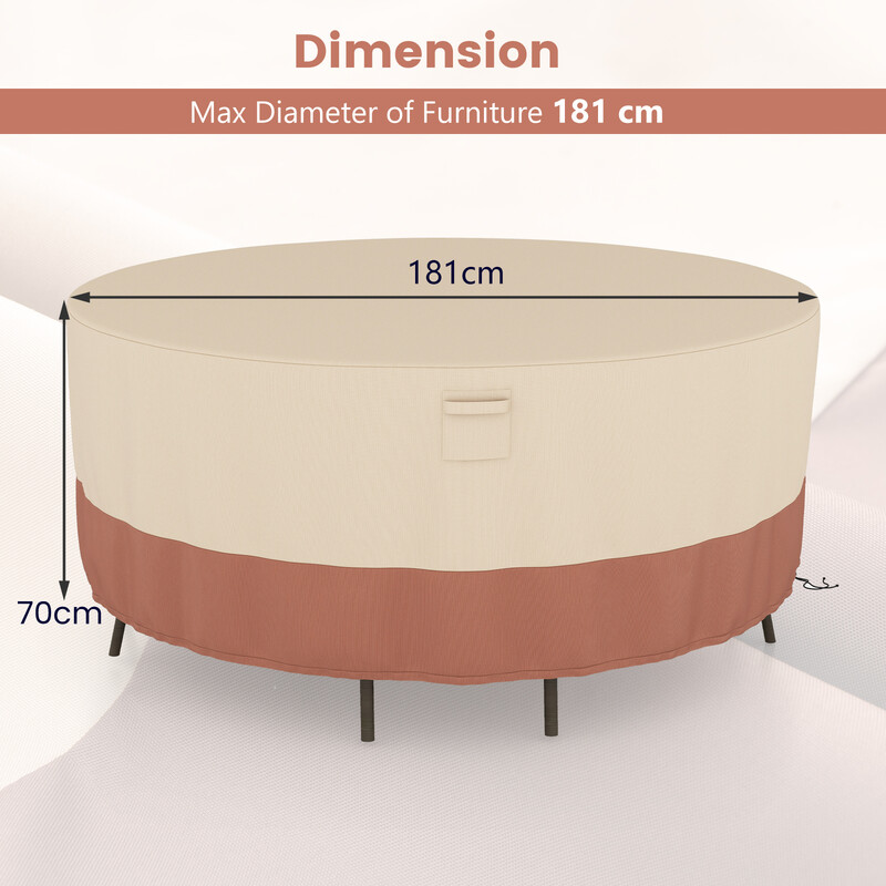 Rundt terrassovertræk 183 cm beige PU-belagt polyester med ventilation og spænder