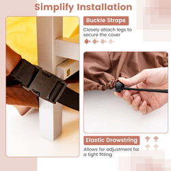 Rundt terrassovertræk 183 cm beige PU-belagt polyester med ventilation og spænder