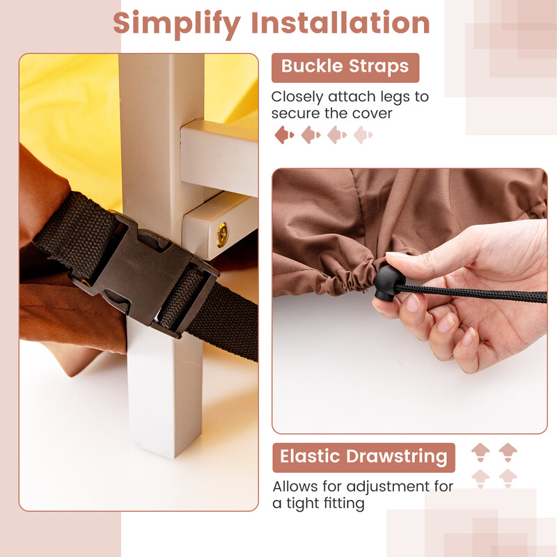 Rundt terrassovertræk 183 cm beige PU-belagt polyester med ventilation og spænder