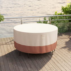 Rundt terrassovertræk 183 cm beige PU-belagt polyester med ventilation og spænder