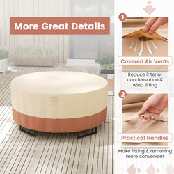 Rundt terrassovertræk 183 cm beige PU-belagt polyester med ventilation og spænder