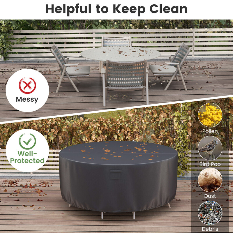 Rundt overdrag sort PU‑belagt polyester 213 cm diameter ventilation