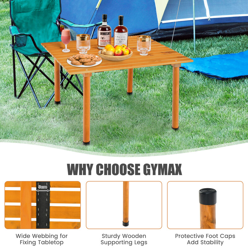 Sammenklappeligt gran campingbord 69x69 cm med bæretaske til strand og picnic