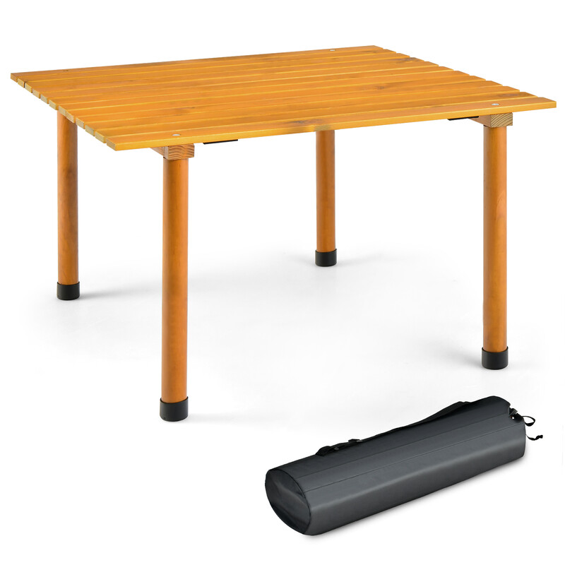 Sammenklappeligt gran campingbord 69x69 cm med bæretaske til strand og picnic