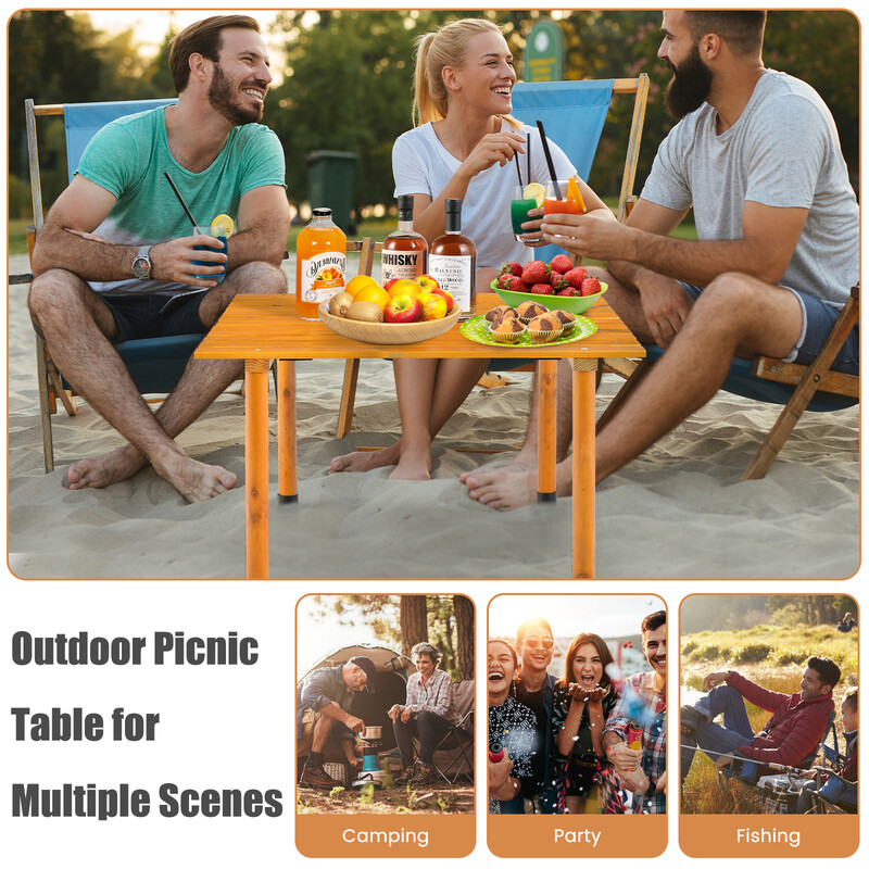 Sammenklappeligt gran campingbord 69x69 cm med bæretaske til strand og picnic