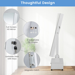 Smykkeskab hvid MDF med spejl LED-belysning hjul 42x35x159 cm