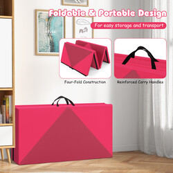 Vikbar rosa træningsmåtte 240x117x5 cm PU‑læder EPE‑skum til yoga og gymnastik