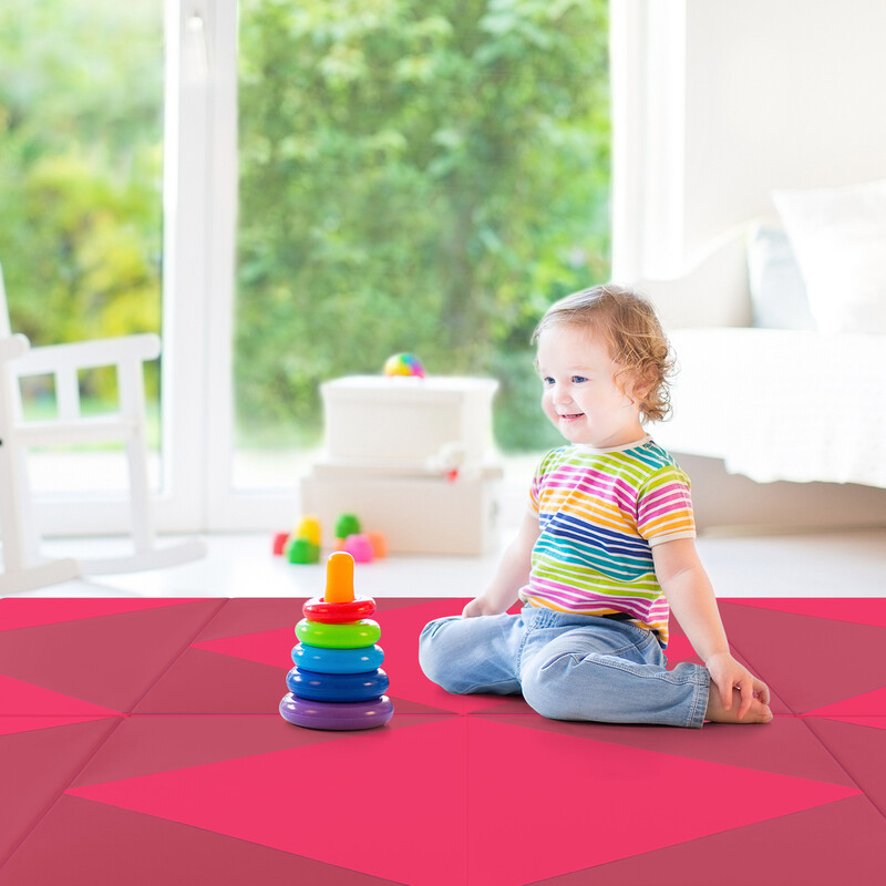 Vikbar rosa træningsmåtte 240x117x5 cm PU‑læder EPE‑skum til yoga og gymnastik