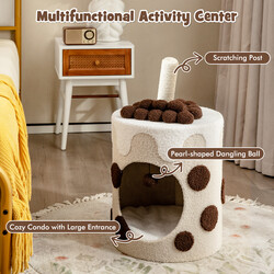 Katteklatretræ i beige bubble tea-design med kradseplade og hængende bold 67x37x37 cm
