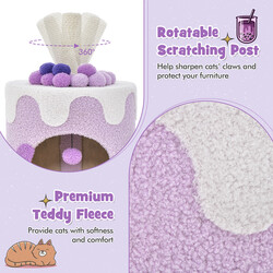 Katteklatretræ i træ sisal og teddy‑fleece 67x37x37 cm lilla