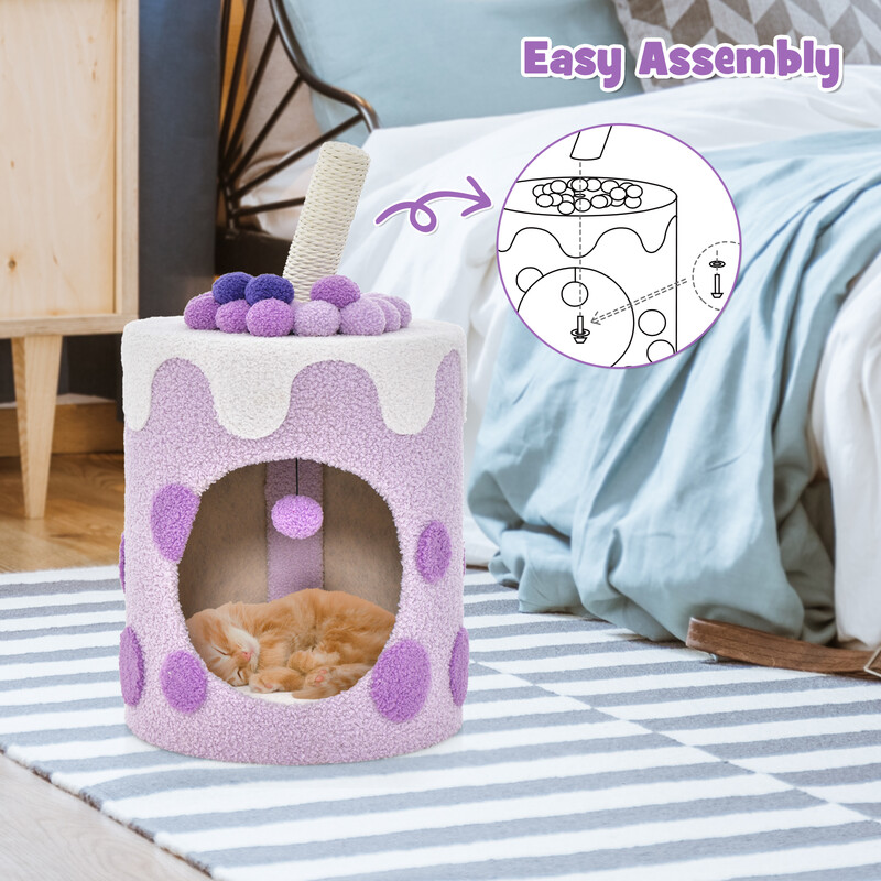 Katteklatretræ i træ sisal og teddy‑fleece 67x37x37 cm lilla