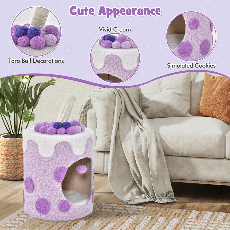 Katteklatretræ i træ sisal og teddy‑fleece 67x37x37 cm lilla