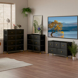 Kommode med 8 stofskuffer sort metalramme 89x30x98 cm