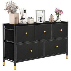 Stofkommode med 5 skuffer sort metalramme 100x30x58