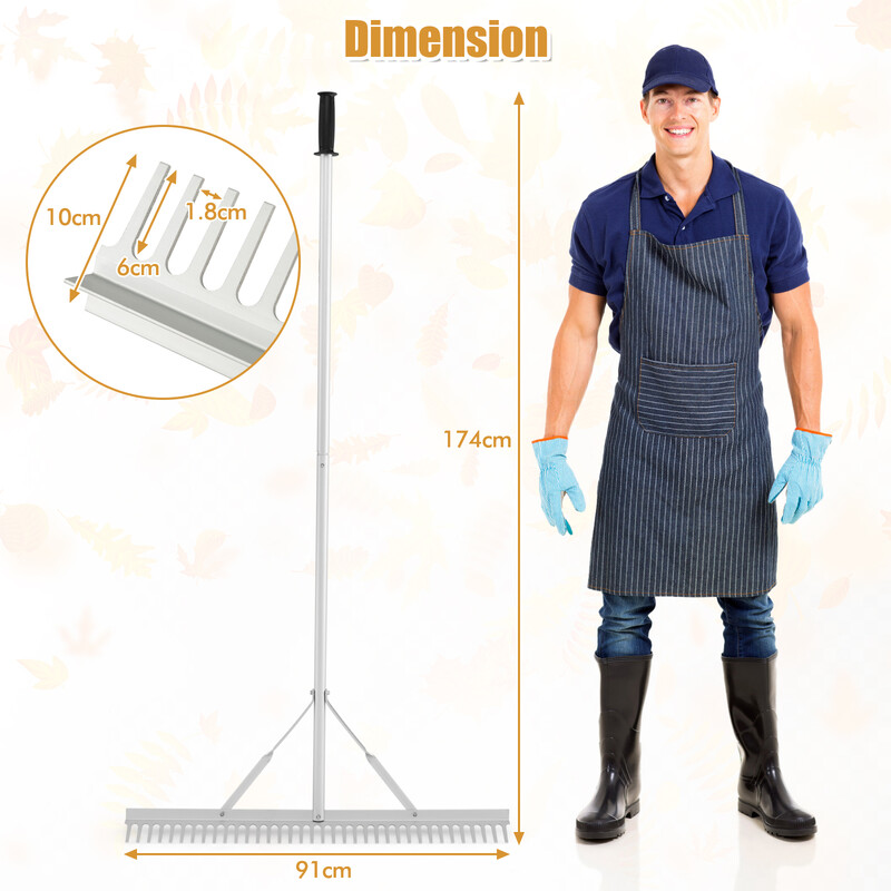 Aluminiumrække 174 cm skaft 91 cm bredt hoved til havearbejde og landskabsdesign