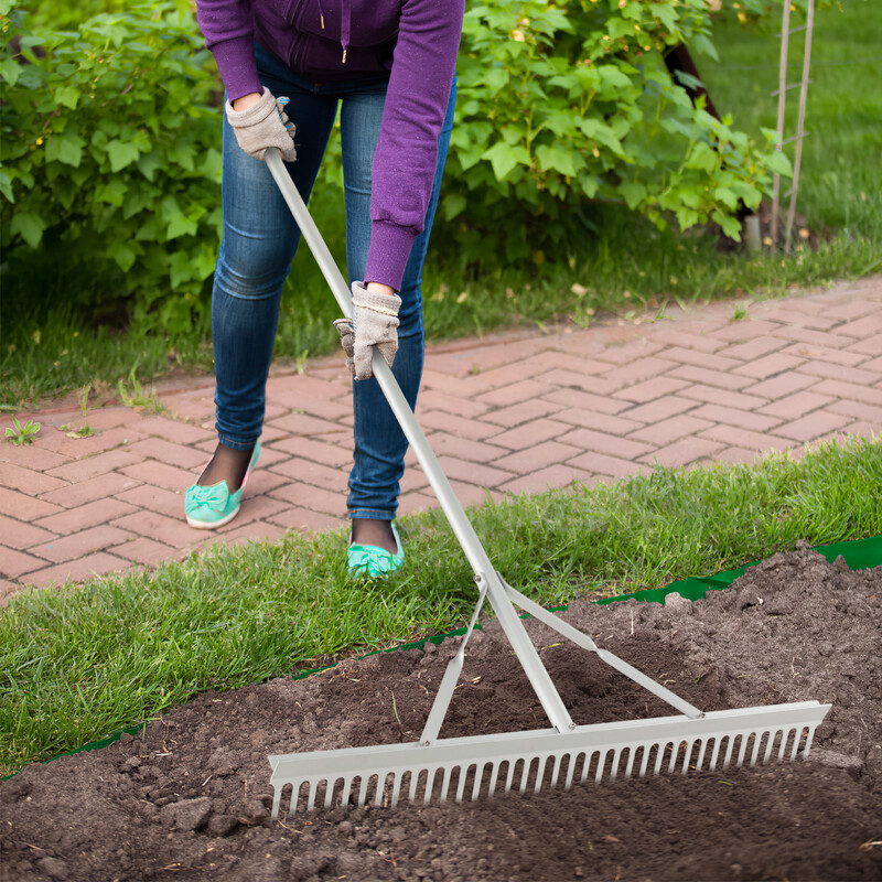 Aluminiumrække 174 cm skaft 91 cm bredt hoved til havearbejde og landskabsdesign