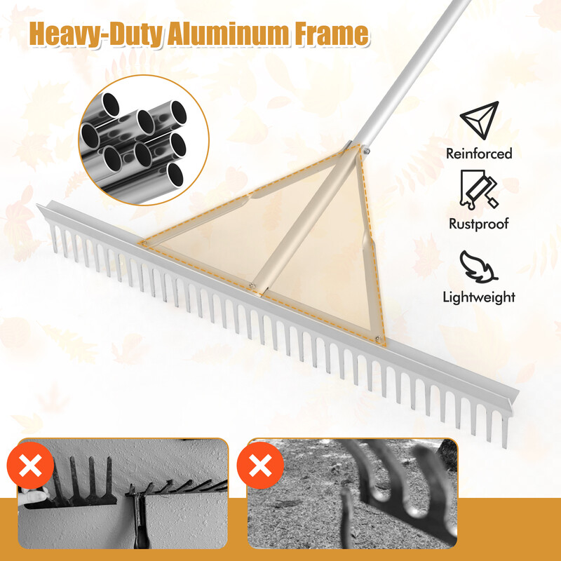 Aluminiumrække 174 cm skaft 91 cm bredt hoved til havearbejde og landskabsdesign