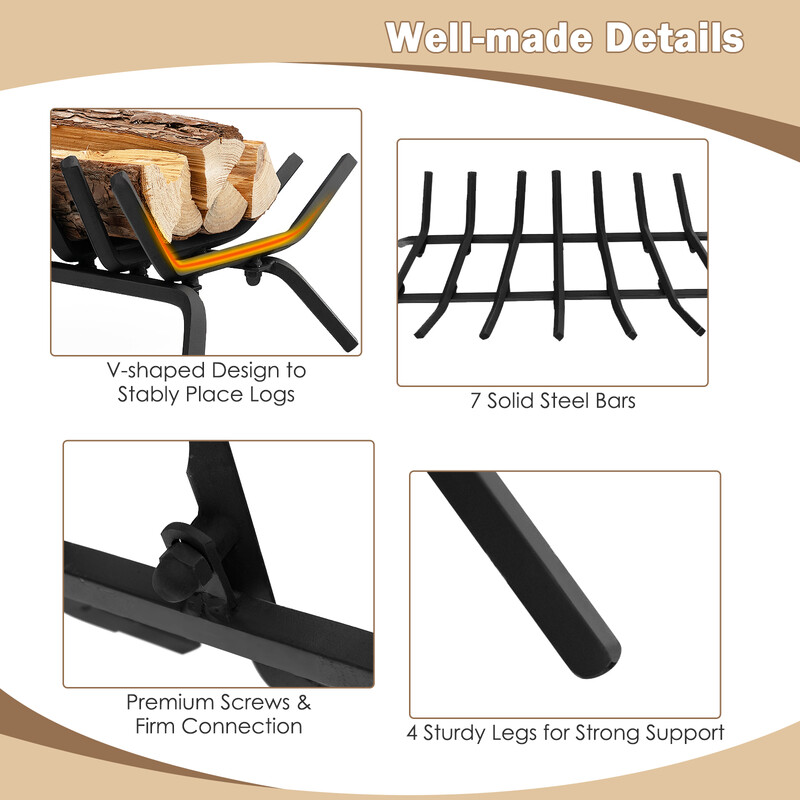 Stål vedholder 46 cm sort robust til indendørs og udendørs brug