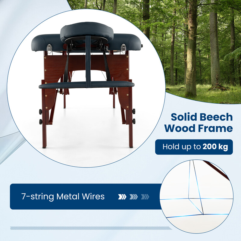 Sammenklappelig massagetabel med bæretaske justerbar højde 210x70 cm blå