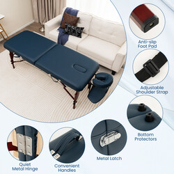 Sammenklappelig massagetabel med bæretaske justerbar højde 210x70 cm blå