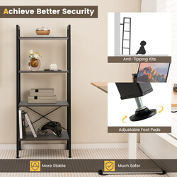 Bogreol med fire hylder industriel mørkebrun træ‑metal 56x34x138 cm