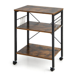 Køkkenvogn metal trækomposit 60x40x78 cm brun sort 10 kroge