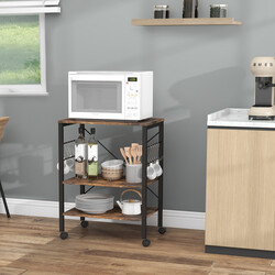 Køkkenvogn metal trækomposit 60x40x78 cm brun sort 10 kroge