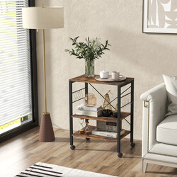 Køkkenvogn metal trækomposit 60x40x78 cm brun sort 10 kroge