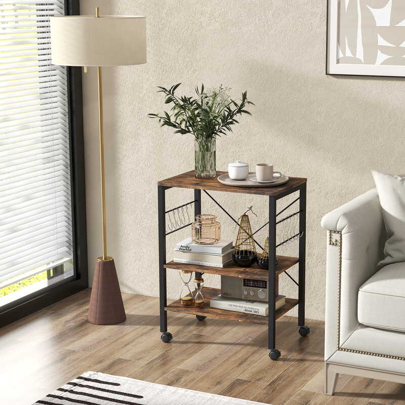 Køkkenvogn metal trækomposit 60x40x78 cm brun sort 10 kroge