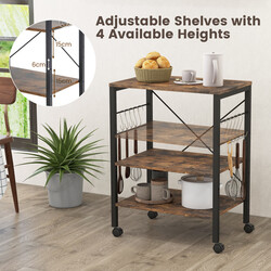 Køkkenvogn metal trækomposit 60x40x78 cm brun sort 10 kroge