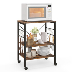 Køkkenvogn metal trækomposit 60x40x78 cm brun sort 10 kroge