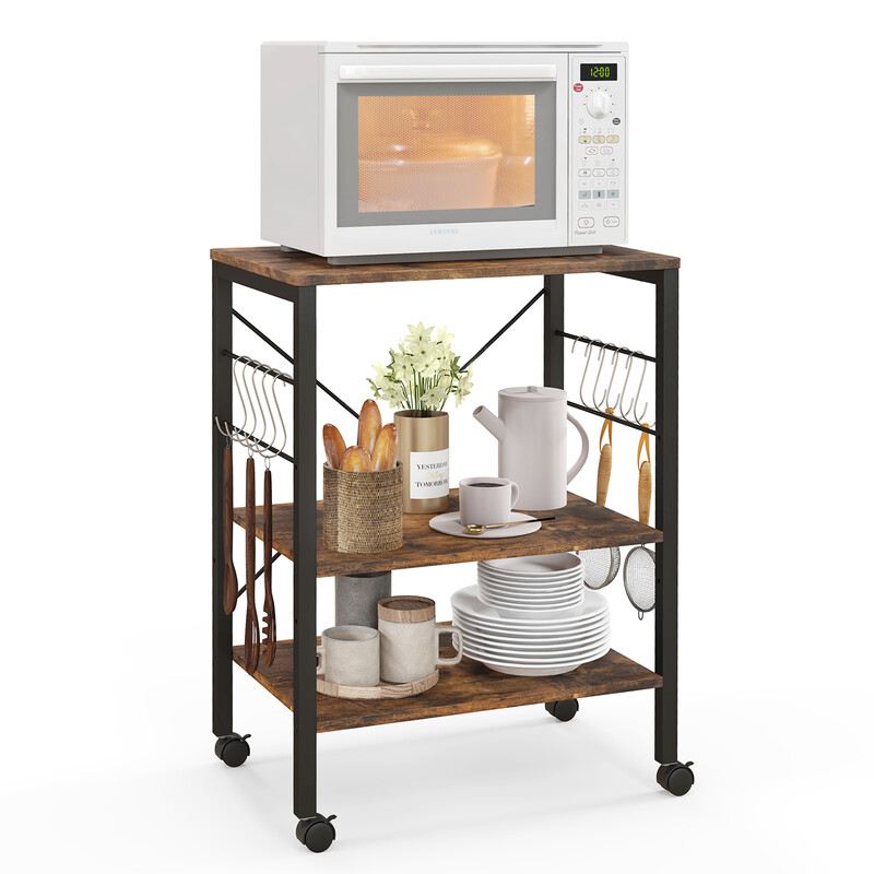 Køkkenvogn metal trækomposit 60x40x78 cm brun sort 10 kroge