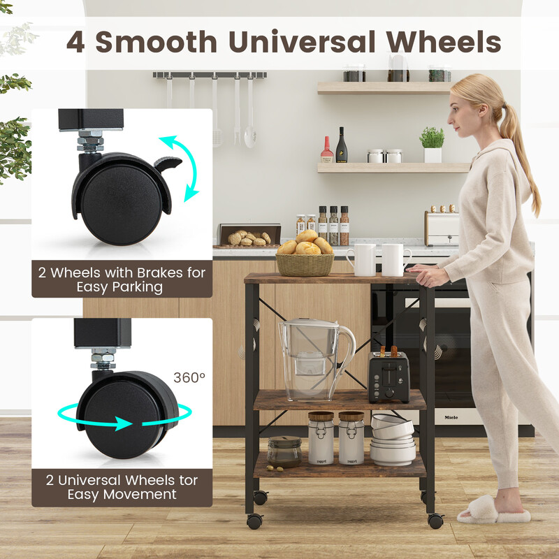 Køkkenvogn metal trækomposit 60x40x78 cm brun sort 10 kroge