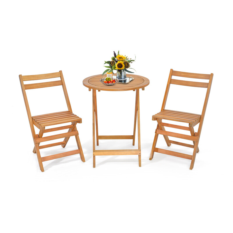 Bistro sæt akacietræ 2 sammenklappelige stole 1 bord udendørs